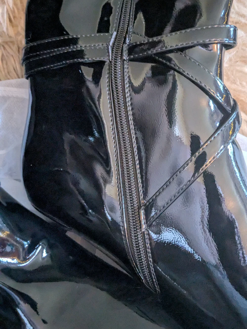 Feetquake Black Patent Knee-High Stiletto Boots     Size 11M New